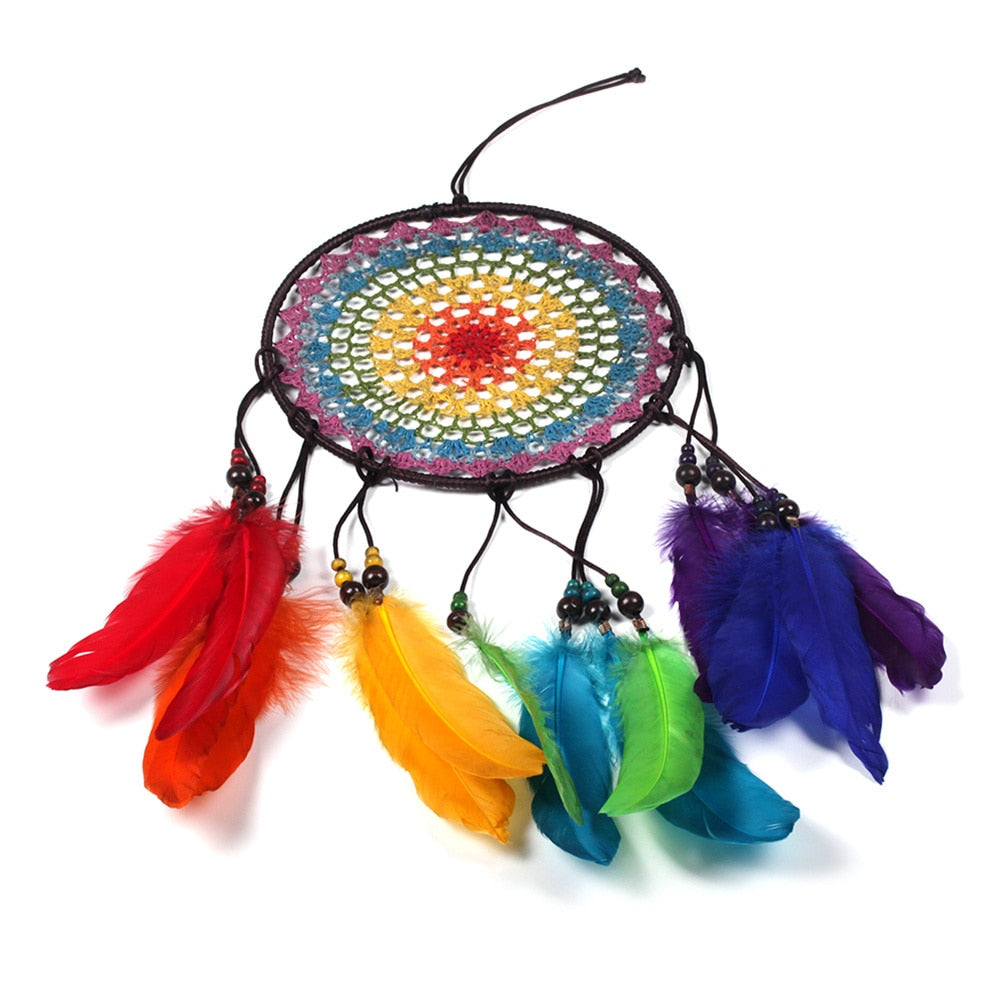 Handmade Rainbow Feather Dream Catcher