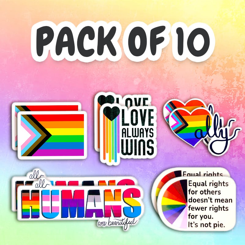 PACK OF 10 - Equal Rights Stickers + Free Lapel Pin