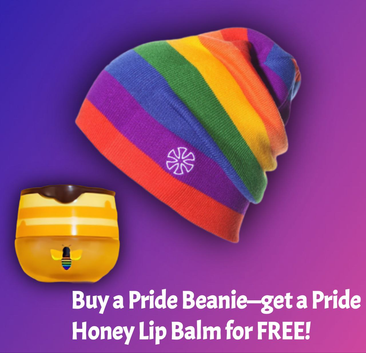 Pride Winter Rainbow Beanie with Free Pride Honey Lip Balm