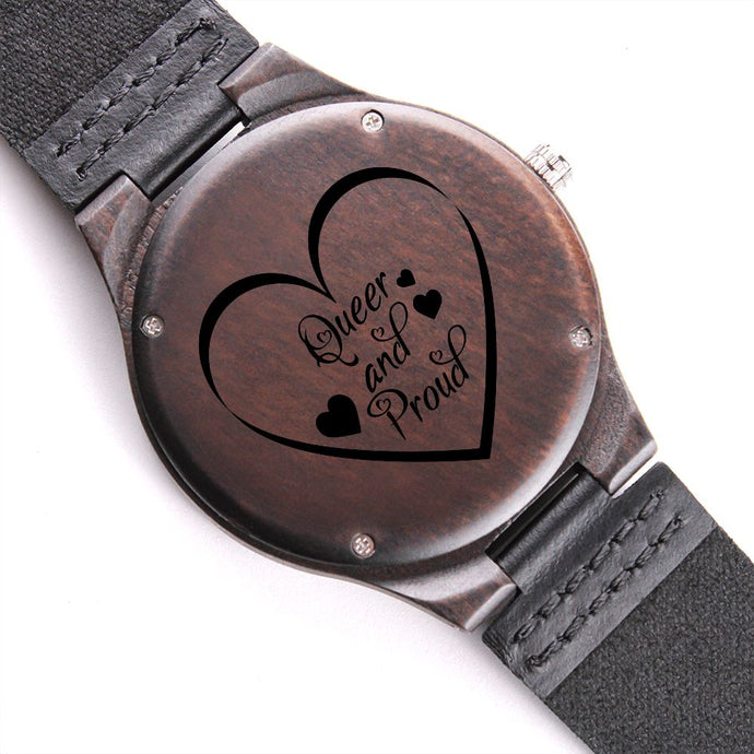Queer and Proud LGBT & Supporter community Pride Engraved Wooden Watch