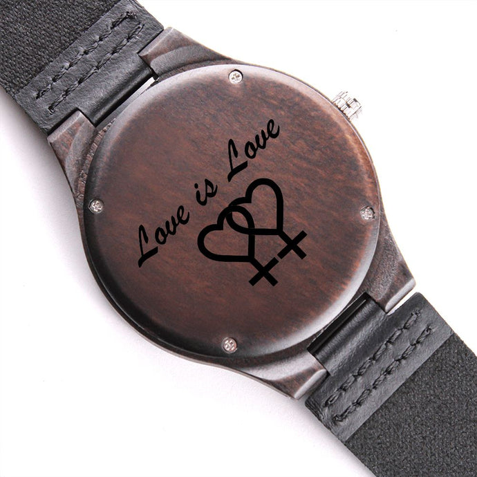 Love Is Love Lgbt Lesbian Pride Engraved Wooden Watch