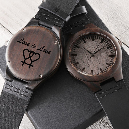Love Is Love Lgbt Lesbian Pride Engraved Wooden Watch