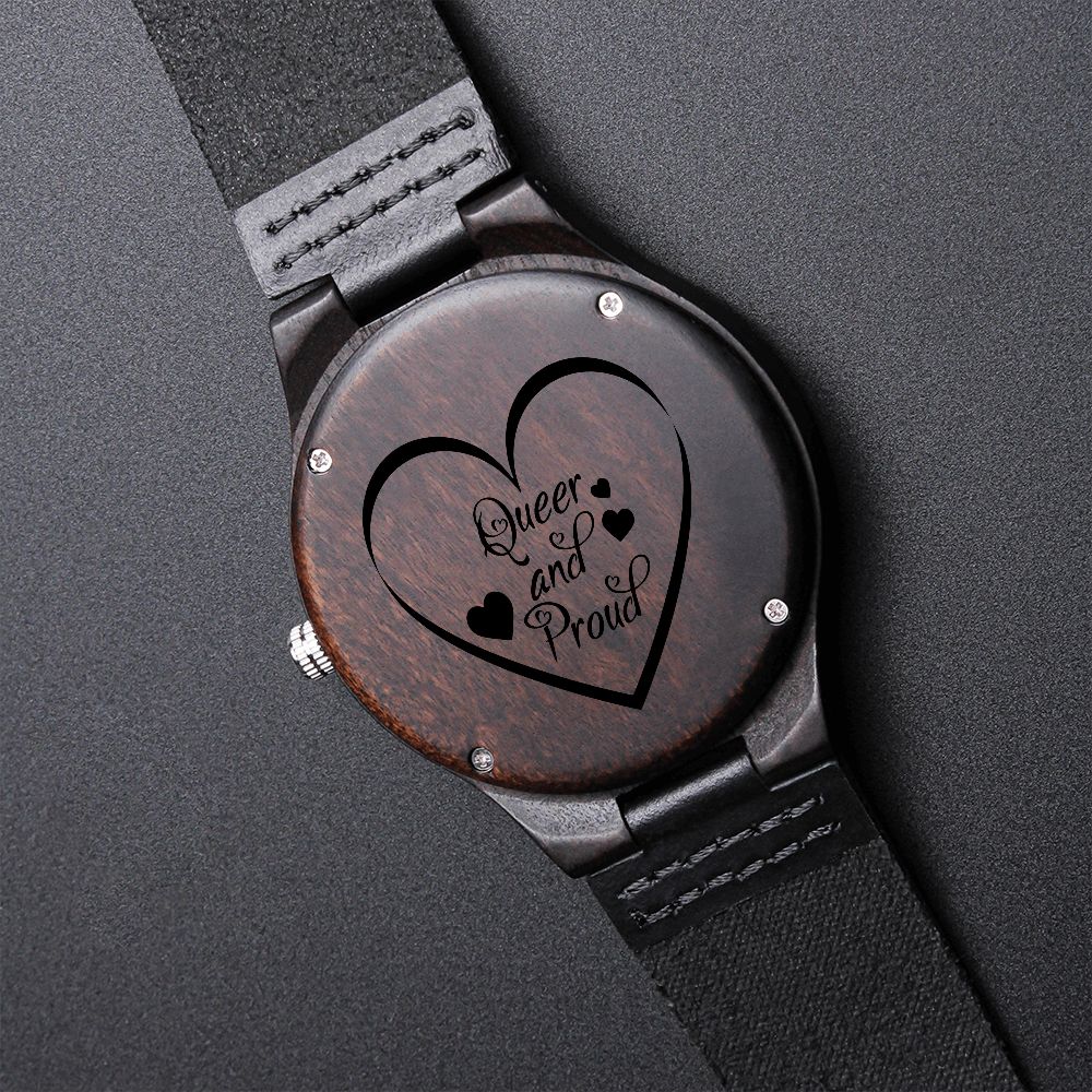 Queer and Proud LGBT & Supporter community Pride Engraved Wooden Watch