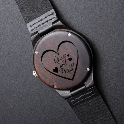 Queer and Proud LGBT & Supporter community Pride Engraved Wooden Watch