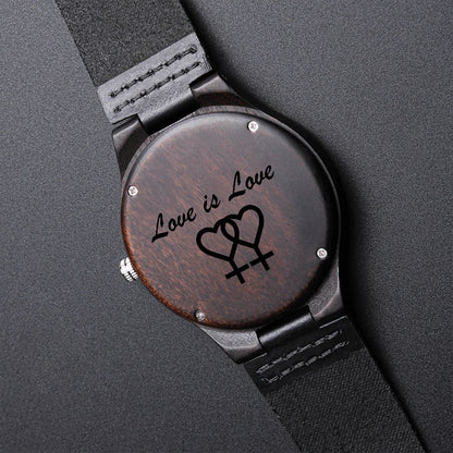 Love Is Love Lgbt Lesbian Pride Engraved Wooden Watch