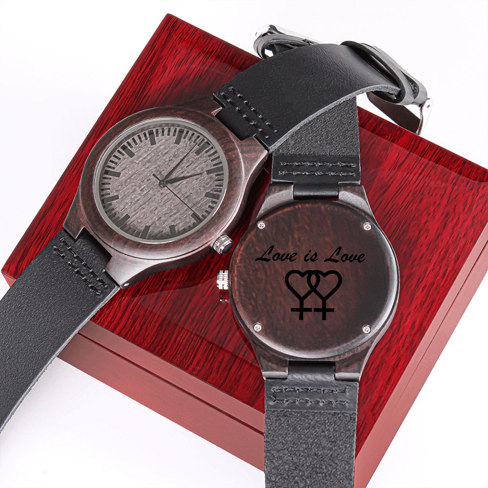 Love Is Love Lgbt Lesbian Pride Engraved Wooden Watch