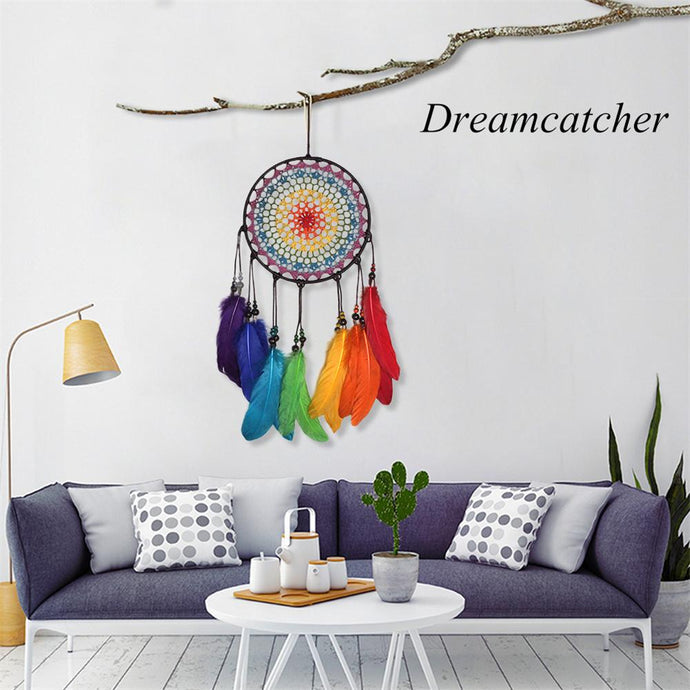 Handmade Rainbow Feather Dream Catcher