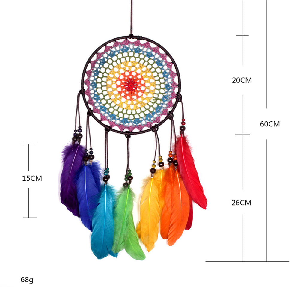 Special Deal Handmade Rainbow Feather Dream Catcher & Free Rainbow Pin